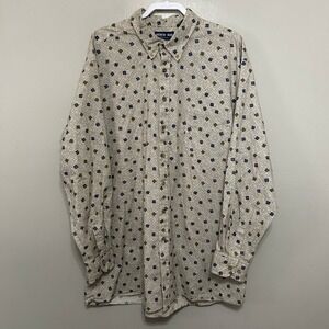 American Blue Button Down Shirt Mens 2XLT Tan Geometric Floral Cotton Retro Tall